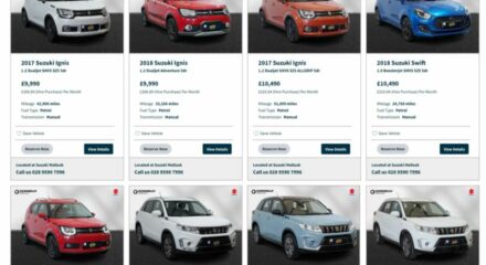 8 used cars with branded car photographs on a car dealer website