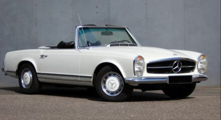 white classic mercedes photographed by pyxel app
