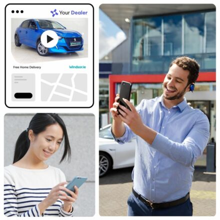 sales person recording a video at a car dealer sending a link to a personalised video to customer